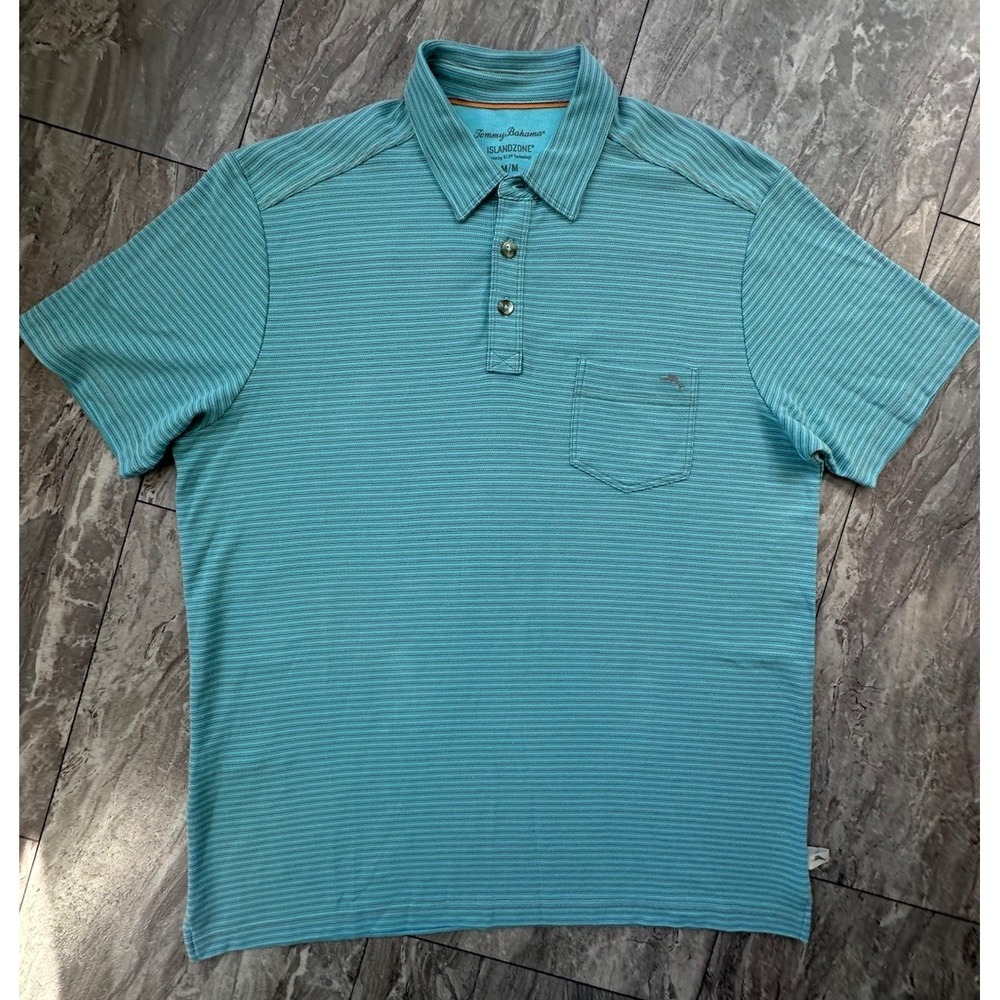 Tommy Bahama Polo Shirt Mens Medium Blue Short Sleeve Casual Outdoor Golf 0226